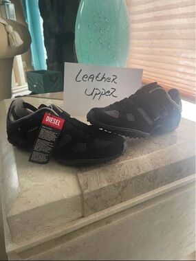 Y2K VTG Diesel Moslette Casual Sneakers Women 7 NWT Black Leather-Upper